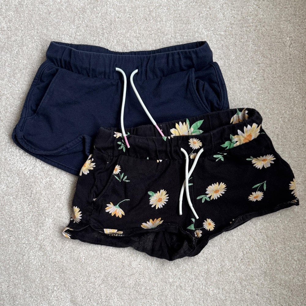 Old Navy girls 2 piece set knit pull on shorts xs 5 black floral navy